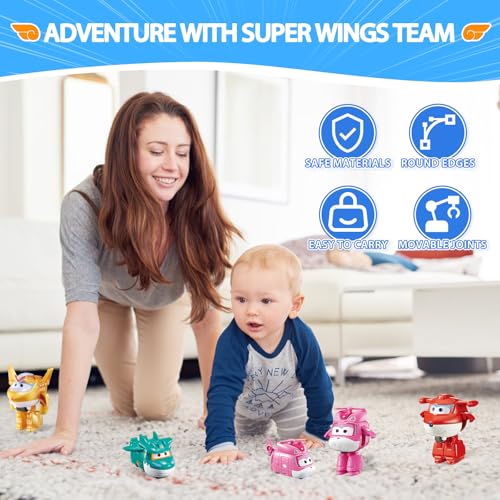 Super Wings 2" Transform-a-Bots 4-Pack, Supercharged Jett, Dizzy, Tino, Golden Boy, Airplane Toys Vehicle Mini Figures, Fun Toys for Kids, Transformable Toy for 3 4 5 Year Old Boys and Girls