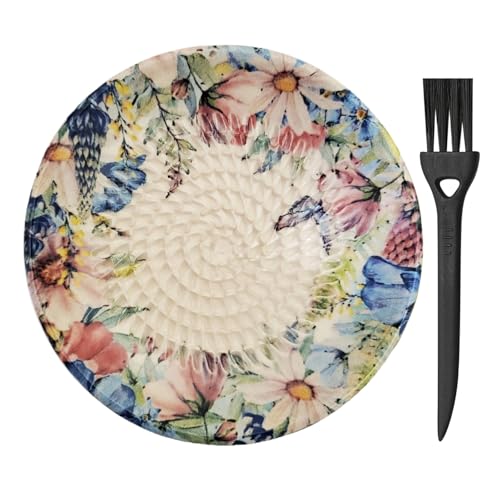 AMRAMI® Handmade Keramik Knoblauch Ingwer Reibeteller mit Pinsel-Flora