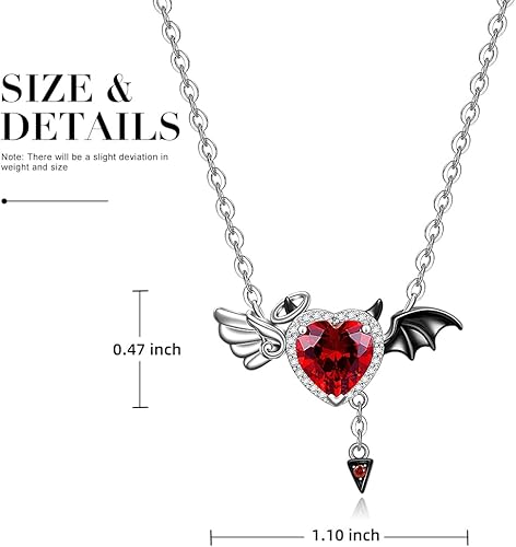 Miniatura 7 de Collar de medio ángel y medio diablo, símbolo de amor y ángel y diablo, colgante de alas de demonio, plata de ley, joyería de murciélago de Halloween