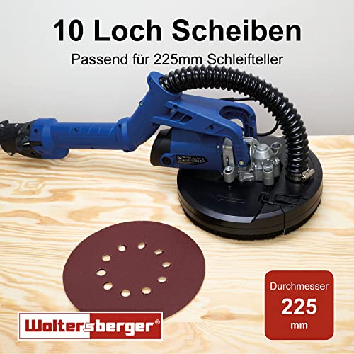 Woltersberger® 50 stuks slijpschijven diameter 225 mm, korrelmaat P220, 10 gaten in rood, schuurpapier gipsplaten… - Afbeelding 3