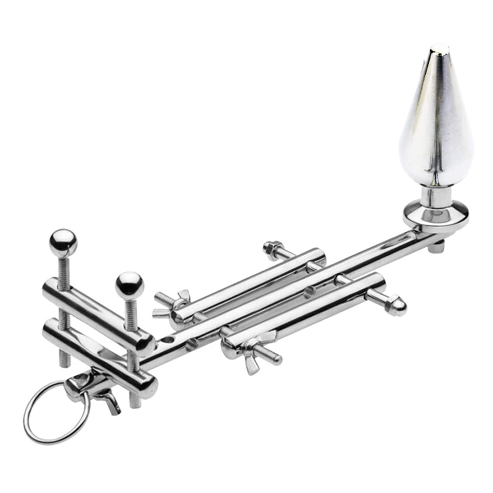 Plug anale con anello per il pene e pressa a sfera Tortura a sfera in acciaio inossidabile CBT Tortura per testicoli del pene Dispositivo regolabile SM Bondage Butt Plug Anello per pene Morsetto