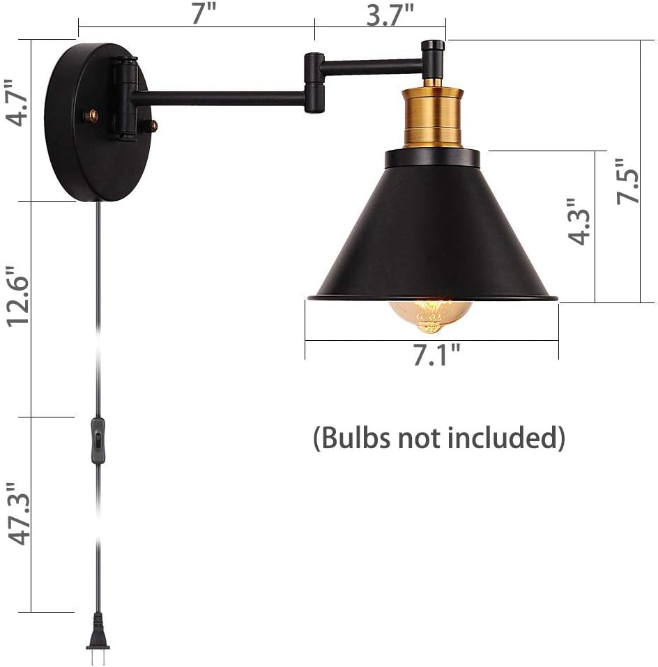 Hot Deals Wall sconces Set of Two, Swing Arm Wall Lamp with Plug in Cord, 1-Light Bedroom Wall Lights Fixtures,Bedside Reading Lamp (2 Pack)