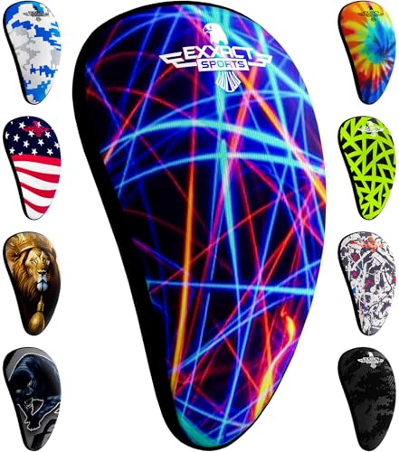 Exxact Sports Lightweight Athletic Cup Mens & Boys with Soft Rim Comfort for Superior Support Baseball Cup Youth Boys for T-Ball Football Lacrosse Hockey Groin Protector (Small Lazer)