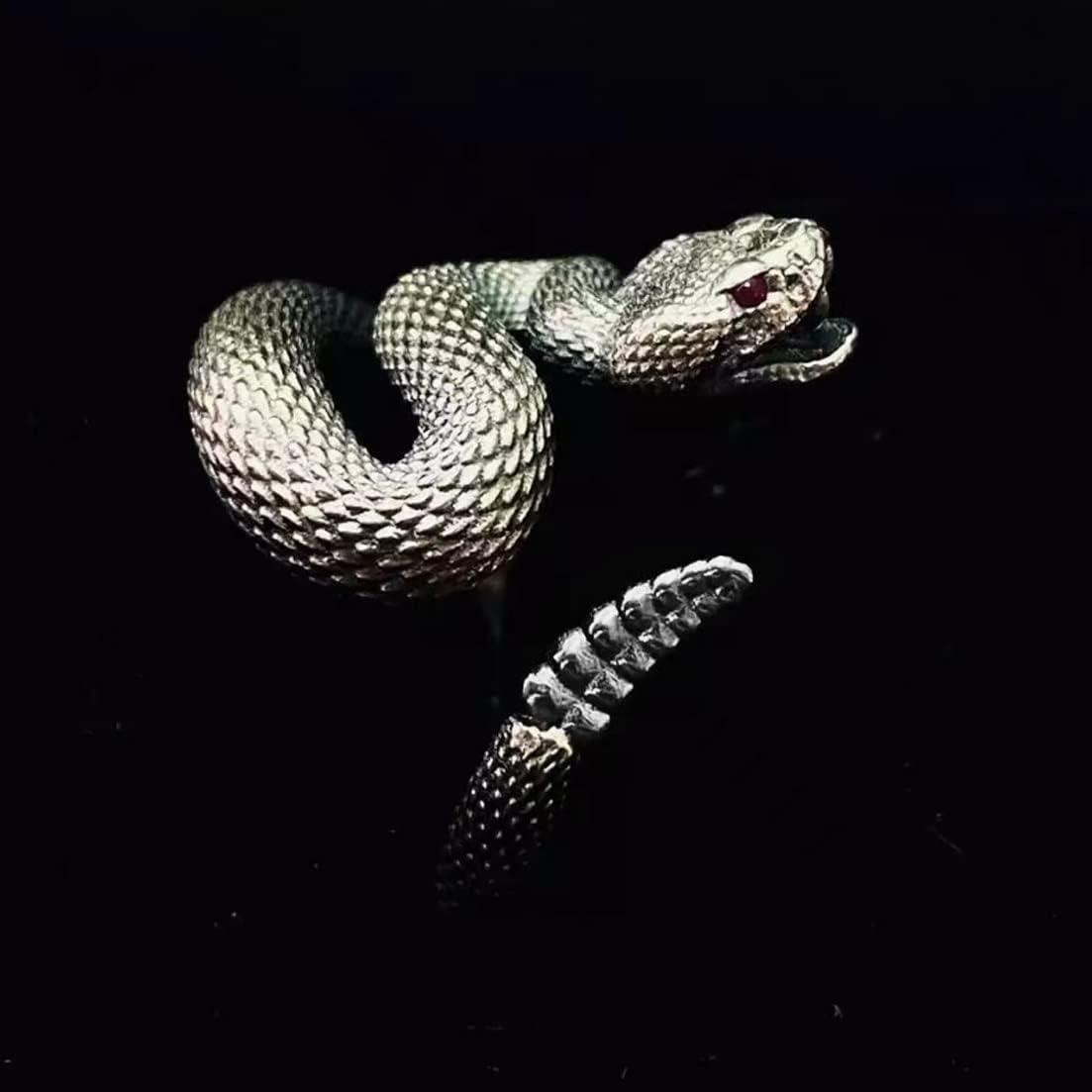 Black Silver Snake Ring,S925 Sterling Silver Cool Punk Gothic Biker Cocktail Party Spiral Twisted Wrap Rattlesnake Ring Jewelry for Women Men - Image 4
