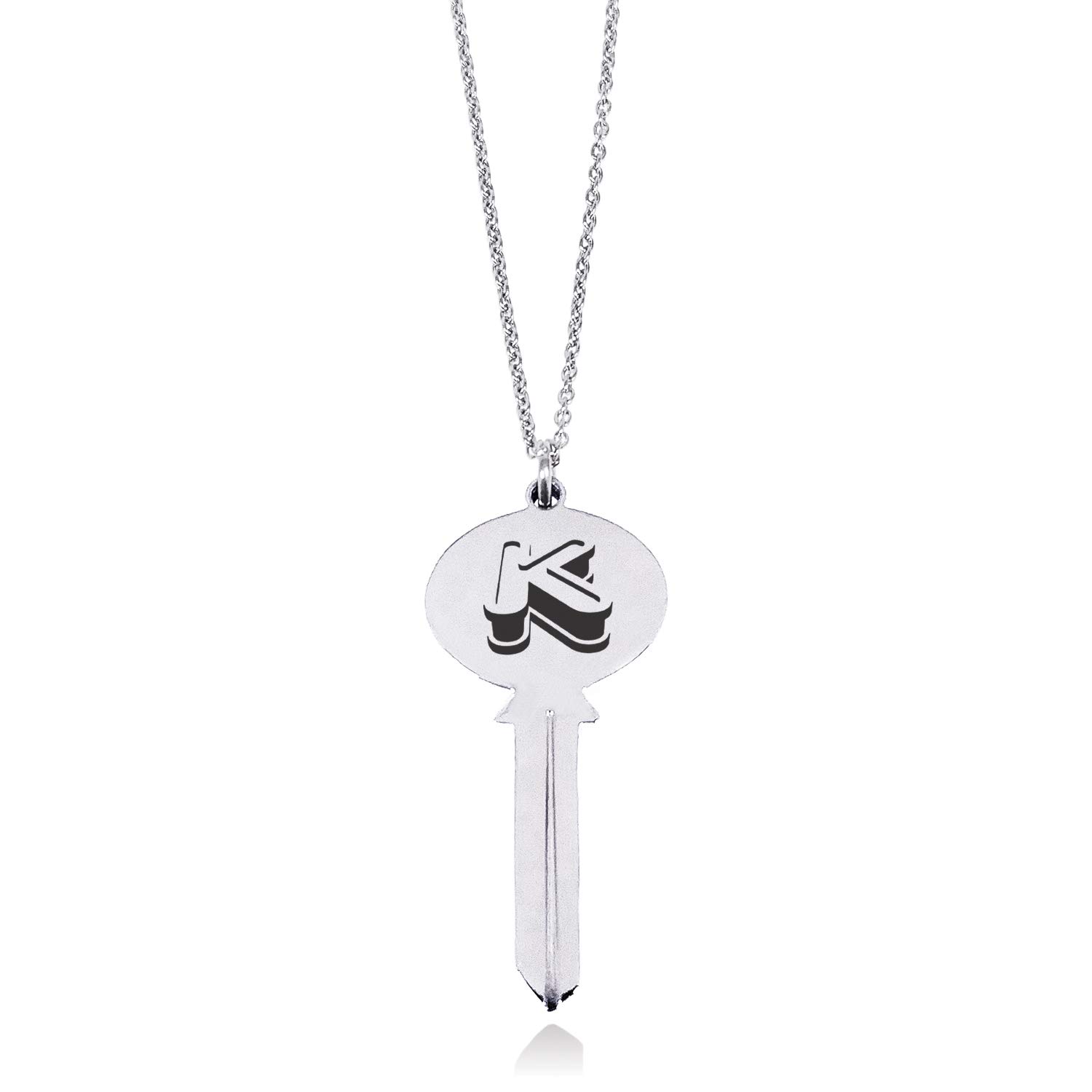 Tioneer Stainless Steel Letter K Initial 3D Monogram Oval Head Key Charm Pendant Necklace