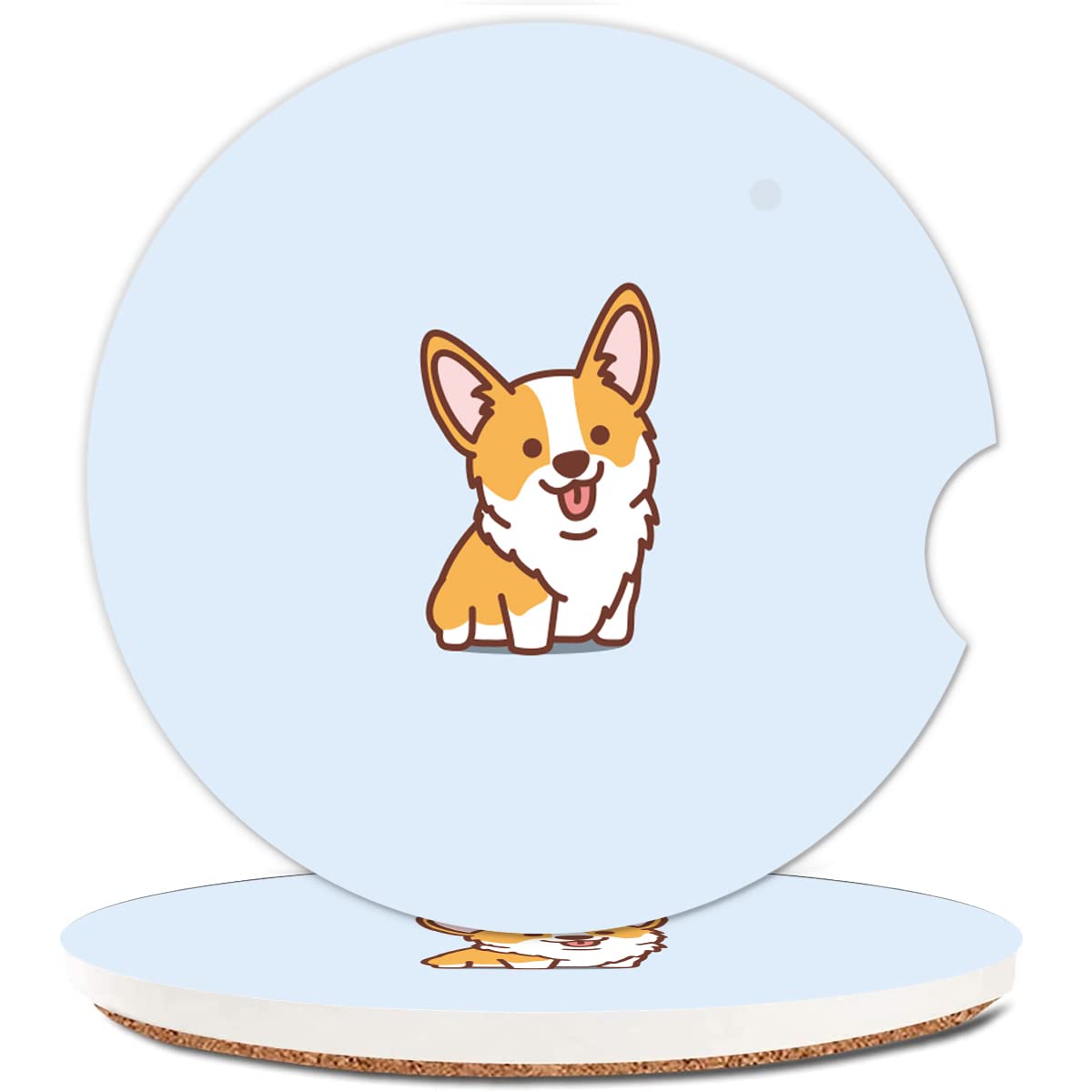 2 Pack Cute Absorbent Car Cup Holder Coasters,2.64 Inches Ceramic Car Insert Coasters with Fingertip Grip for Easy Removal,Brilliant Car Accessories for Men & Women (Blue Cute Corgi)