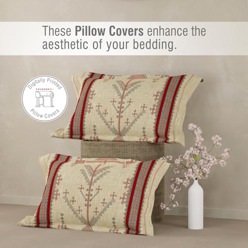 Image of BOUTIQUE LIVING Heritage Walk 100% Egyptian Cotton 200 TC Yellow Ethnic Print King Bedsheet with 2 Pillow Covers