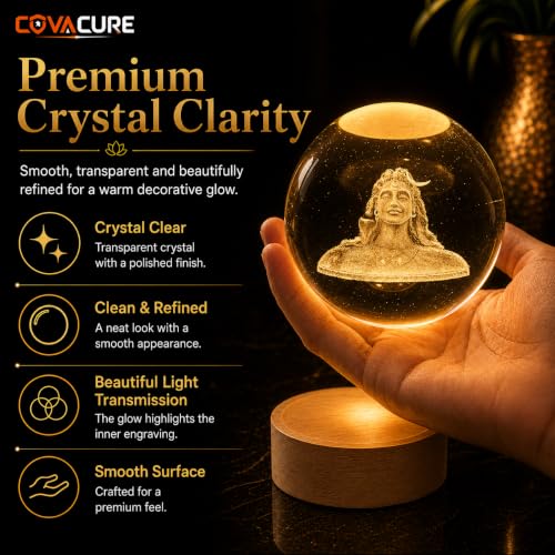 Image of COVACURE 3D Shiv Crystal Ball Night Lamp, Solar System, USB Table Colorful LED Wooden Base Crystal Ball for Home Decoration Birthday Gift for Teens Boys and Girls (Adiyogi)