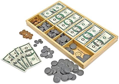 Melissa & Doug Play Money Set - Educational Toy With Paper Bills and Plastic Coins (50 of each denomination) and Wooden Cash Drawer for Storage