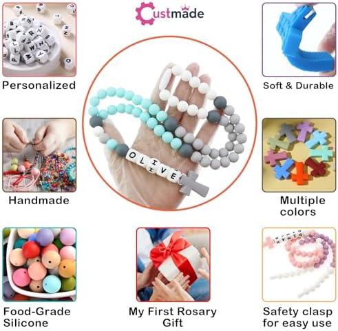 Custmade Personalized Silicone Rosary with Name Rosary Cross for Boy Girl - 3