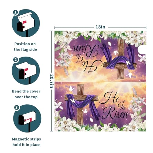 Image of Kawani Happy Easter Purple Mailbox Covers Magnetic Spring Lilies Floral Mailbox Cover Standard Size 18 X 21 Inch Easter He is Risen Wrap Post Letter Box Decorative for Outdoor Home Garden Yard