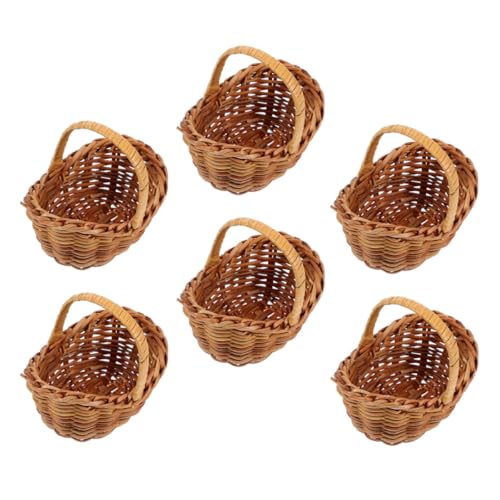 POPETPOP Lot de 6 Mini Paniers en Rotin Naturel Tressé Main Panier Miniature avec Anse Léger et Polyvalent pour Décoration Maison Rangement Bureau et Jardin...