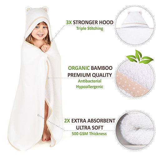 Warm Cuddles Premium Toddler Towel With Hood | Organic Bamboo Toddler Hooded Bath Towel | Large Hooded Towel For Toddler Newborn Infant Boy Girl | Newborn Towel (White) #TOP1