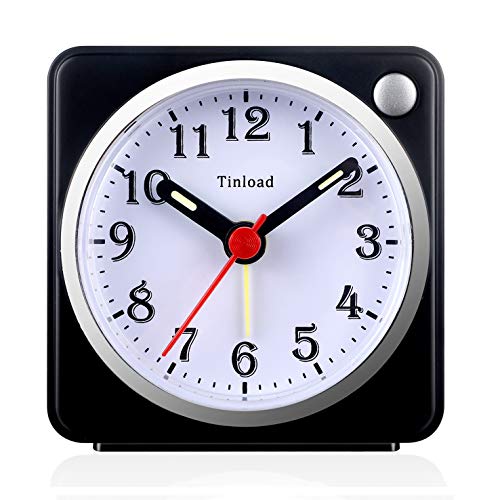 Tinload Small Analog Travel Alarm Clock Silent Non Ticking, Snooze, Ascending Beep Sounds