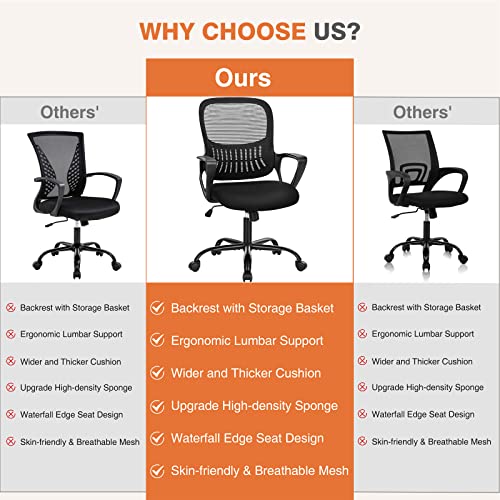 Office Chair, Desk Chair, Ergonomic Home Office Desk Chairs, Computer Gaming Chair With Comfortable Armrests, Mesh Desk Chairs With Wheels, Office Desk Chair, Mid-Back Task Chair With Lumbar Support #TOP5
