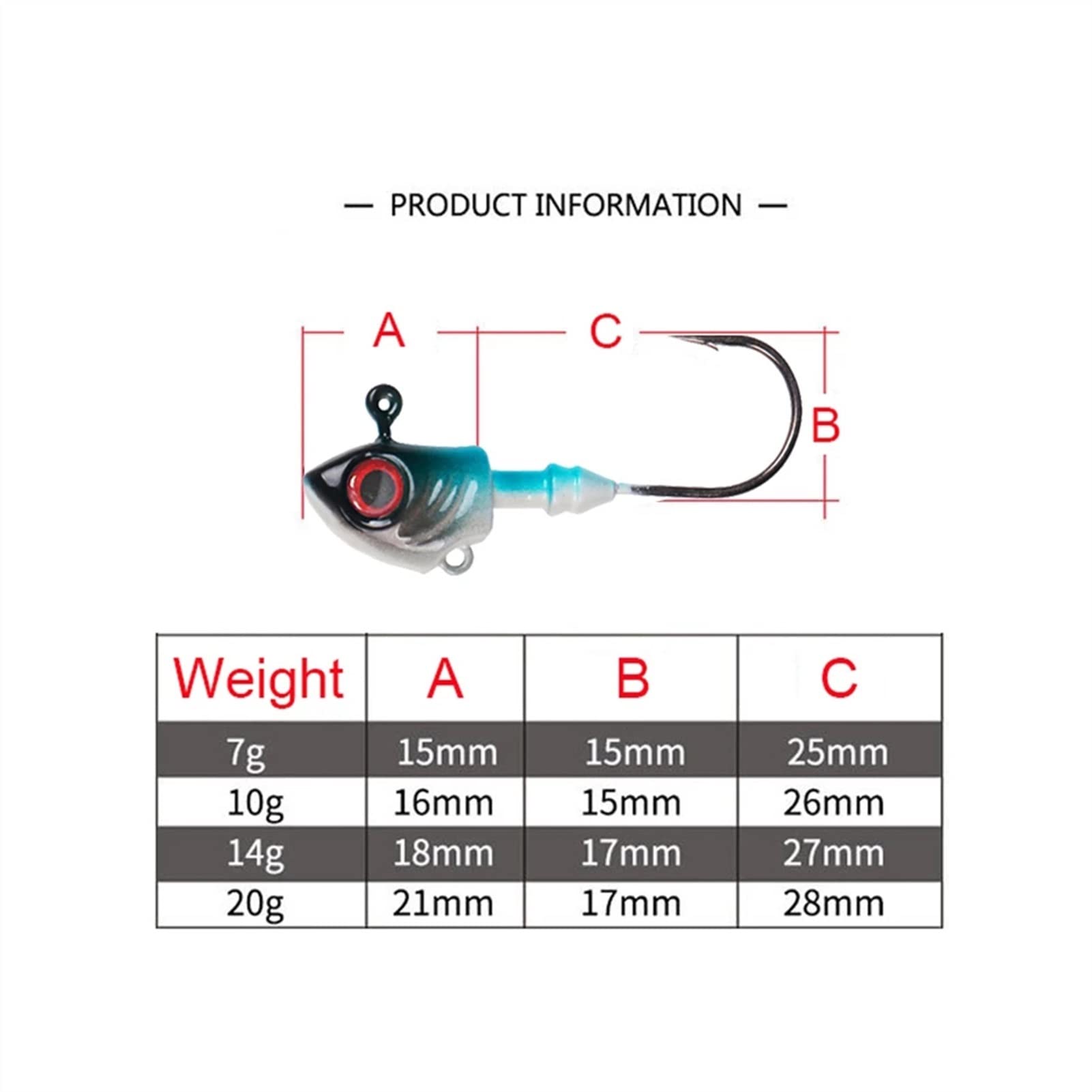 Amo da pesca 3 pz/4 pezzi amo da pesca 7 g 10 g 14 g 20 g 28 g testa di pesce ami spinato occhi 3D occhi salata spigola pesce gancio circolare (colore: 3 pezzi 20 g)