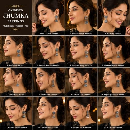 Image of Mirakii Jewels 16 Pair Traditional Premium Jhumka Set with Gift Box