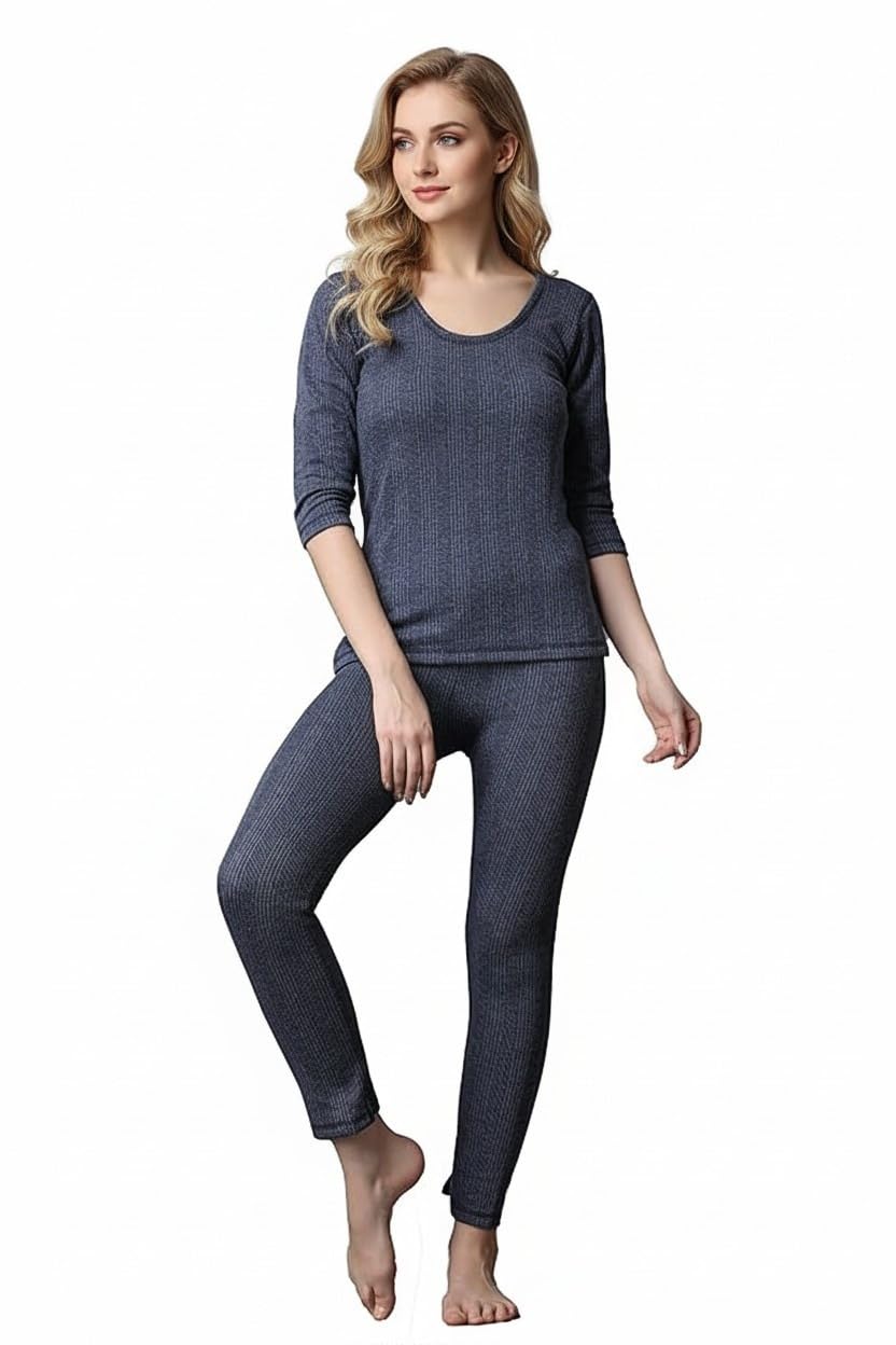 underloop Blueberry Blue Thermal Underwear Set, Women's Base Layer with 4-Way Stretch, Moisture Wicking, Tight Fit Ankles, Durable Design,-picture-17