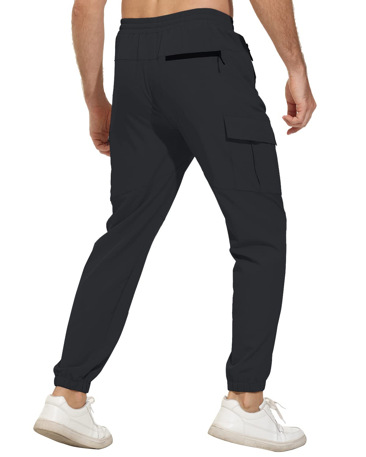 VAYAGER Men's Lightweight Joggers Quick Dry Hiking Cargo Pants Stretch Running Athletic Golf Pants with Zipper Pockets(Black-XL)