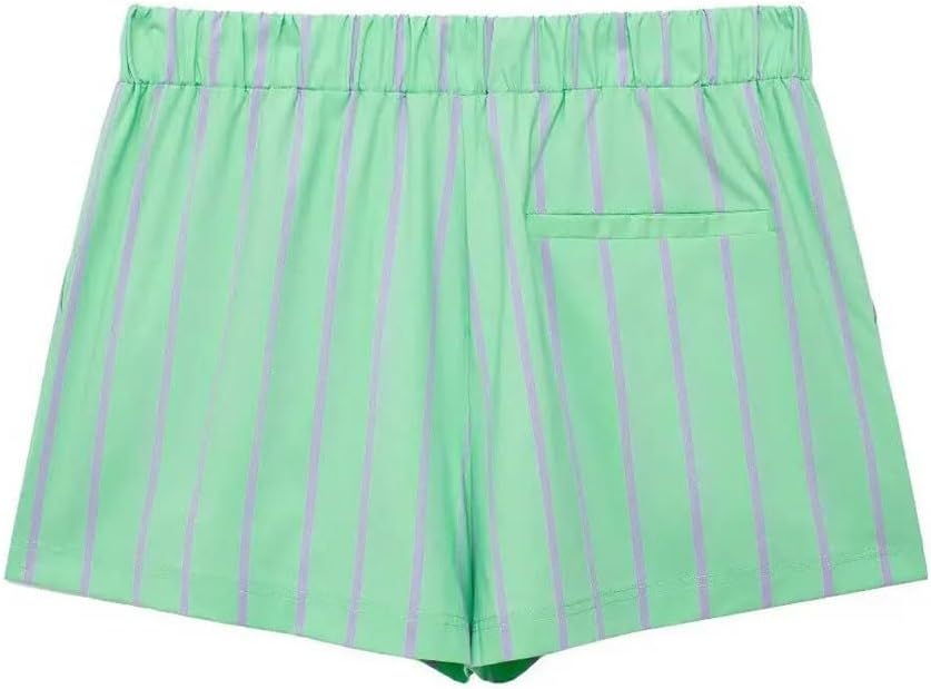 Women's Two Pieces Sets Striped Shirt And Elastic Waist Shorts