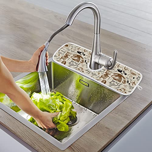 coffee theme faucet water catcher mat 2 pack coffee beans drying mat absorbent bathroom faucet handle drip catcher tray bar rv kitchen sink splash guard 23x5 inches