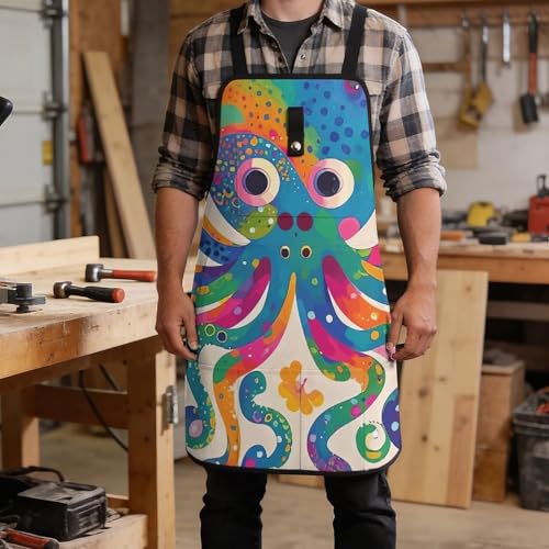 Delantal para taller Colorful Octopus con ajuste y bolsillos miniatura 5