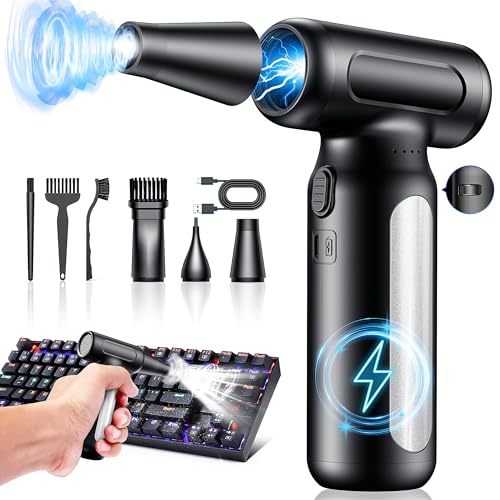 TRANSWARRIOR Electric Air Duster & Vacuum Cleaner 2-in-1, 110000RPM Keyboard Cleaner for PC, No Canned Air - Compressed Air Duster, Blower, Turbo Fan, Battery Powered, Refillable, PC Cleaning Kit