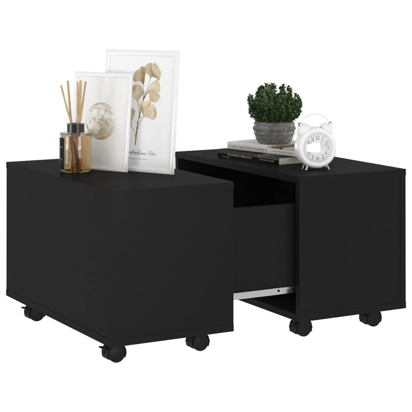 Homgoday Tavolino da caffè nero 60 x 60 x 38 cm, in legno ingegnerizzato, tavolino da tè per soggiorno, sala d'accoglienza degli ospiti, camera da letto e mobili da ufficio