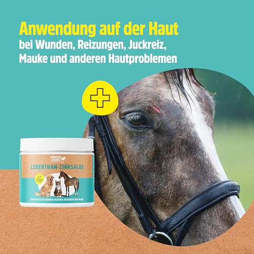 GreenHero Lebertran-Zinksalbe, 500g, bei Hautproblemen von Haustieren, unterstützend bei Wunden, Reizungen, Juckreiz, Mauke und Anderen Hautproblemen, für Pferd, Hund, Katze und Co
