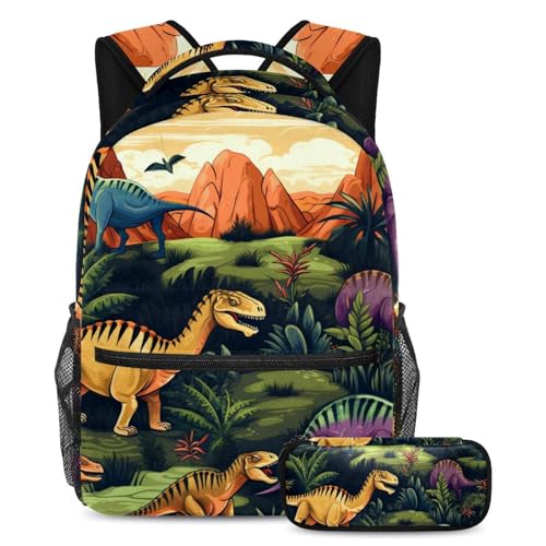 Sac à dos dinosaure coloré avec trousse de grande capacité pour l'école des garçons et des filles
