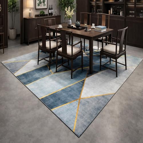 Alfombra lavable azul Rururug de 170x240 cm con diseño geométrico moderno 2