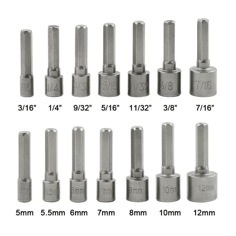 14 Piece Power Nut Driver Bit Set for Drill Machine | 1/4 Inch Hex Shank Socket Wrench Tools | Nut Setter Set for Electric Screwdriver & Impact Driver Drill Chuck Adapter For drill machine 2