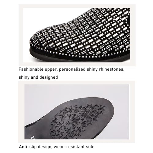 Men's Shiny Rhinestone Low Heel Smoking Slippers Comfortable Round Toe Modern Metal Non-Slip Slip-On Classic Party Wedding Loafers3