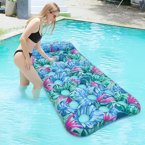 ZHODADA Flotador Inflable para Piscina para Adultos, Bouee Piscina con Portavasos,Colchón Inflable para Piscina Playa Tumbona Hamaca Flotante Piscina Cama Flotante Inflable