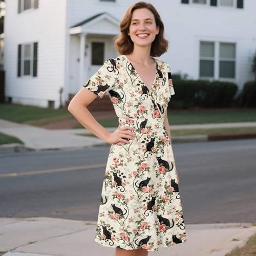 Image of Women's Summer Formal Dresses Short Sleeve Wrap V Neck Dresses Bridesmaid Wedding Guest Dress with Pockets