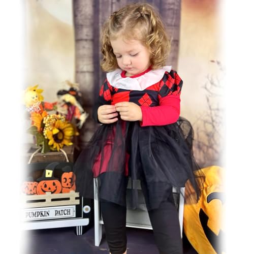 Image of HINTINA 3PCS Baby Girls Halloween Outfits Skull Tops Ghost Leggings Pants with Csarf Hat Clothes set