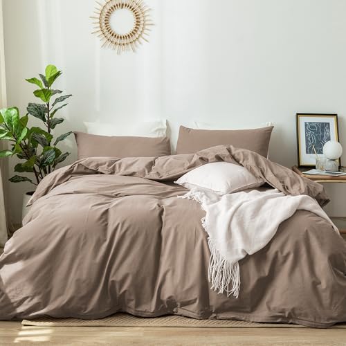 Image of MooMee Duvet Cover Set 100% Washed Cotton Linen Like Super King | Relaxed Linen-like Texture. Soft, Breathable & Long-lasting Comfort. Lightweight. Hidden Zipper with 8 Interior Corner Ties