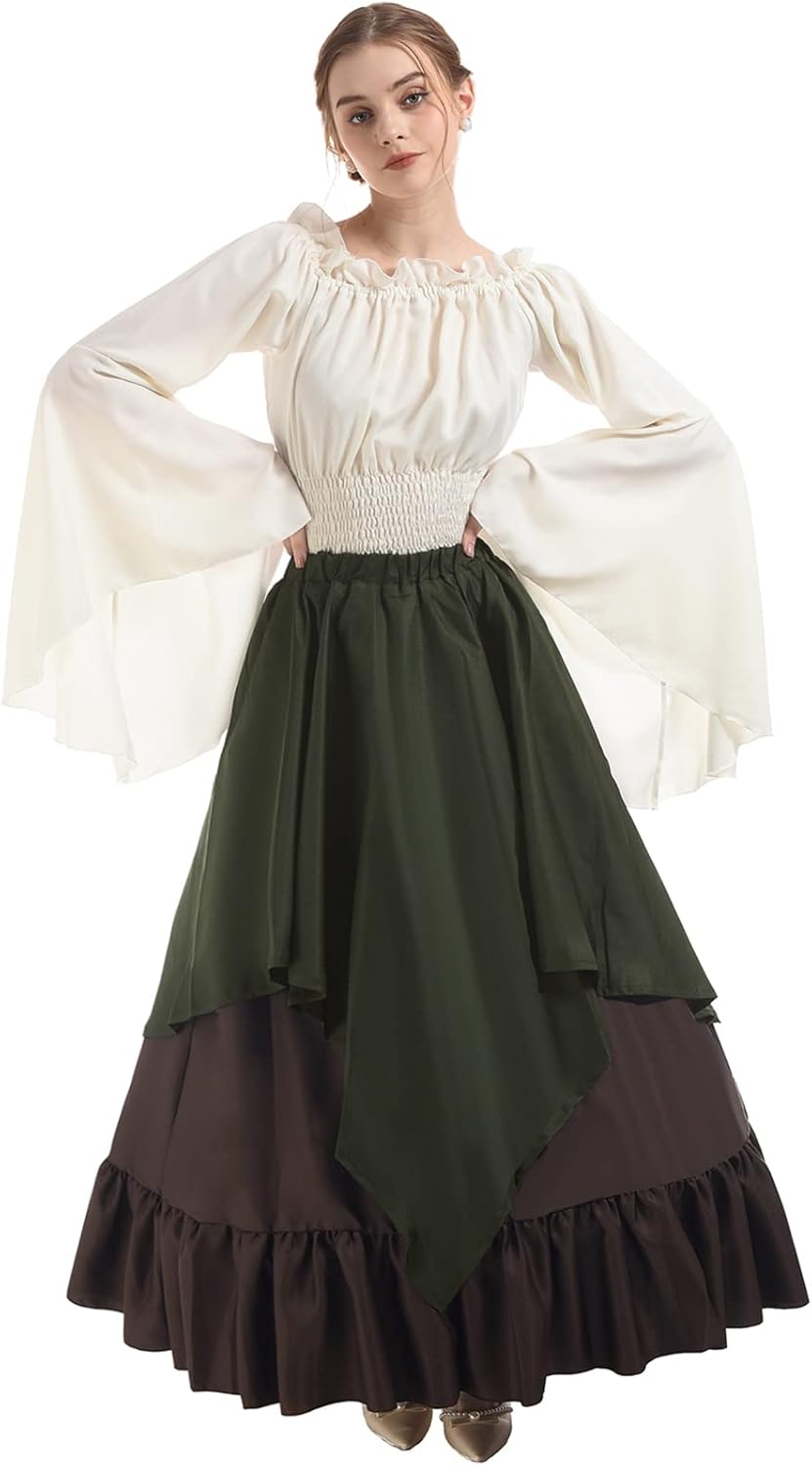 NSPSTT Women Medieval Costume Renaissance Dress Women Victorian Ball Gown Gothic Pirate Costume