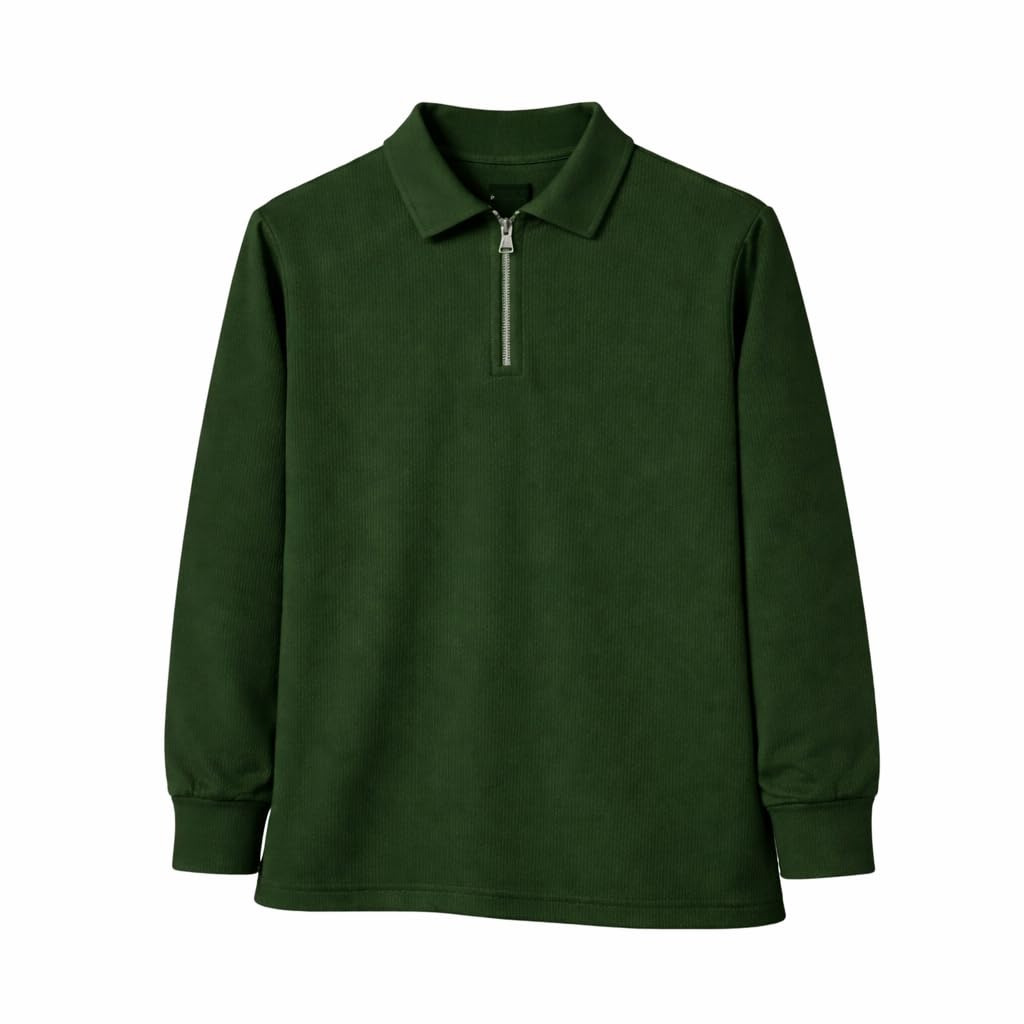 mack jonney Men’s Premium Ribbed Half-Zip Polo T-Shirt | Long Sleeve Soft Stretch Fabric | Stylish Casual & Smart Wear Top-M6814-picture-34