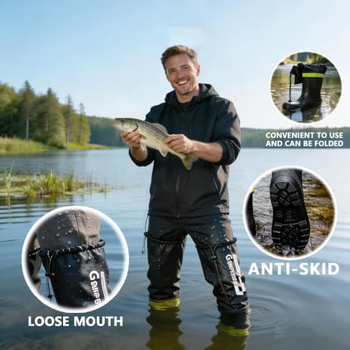 Image of Mens PVC Eco-Friendly Rain Boots High-Top with Drawstring Fishing Shoes