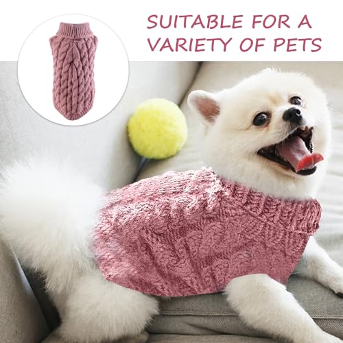 1 Haustierpullover, 2 Haustierfliegen, Warmer Wintermantel für Haustiere, Pullover, Rollkragenpullover, geeignet für Katzen und Hunde (M, rosa)