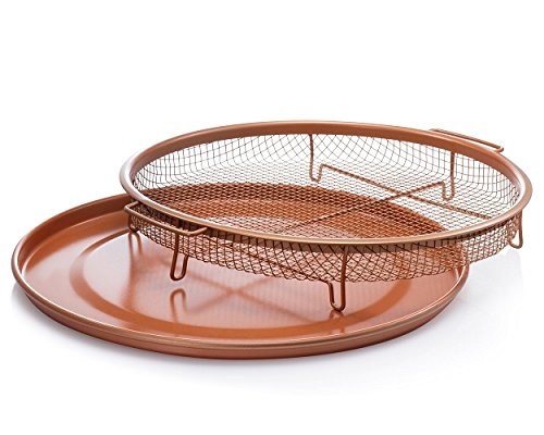 Gotham Steel Round Copper Air Fry Crisper Tray, Pizza & Baking Pan, 2