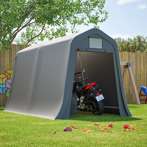Jaxilyn Carpa de garaje portátil con puerta enrollable con cremallera y ventana, con lona impermeable, para almacenamiento de motocicletas, generadores y bicicletas, color gris (213 x 366 x 225 cm)