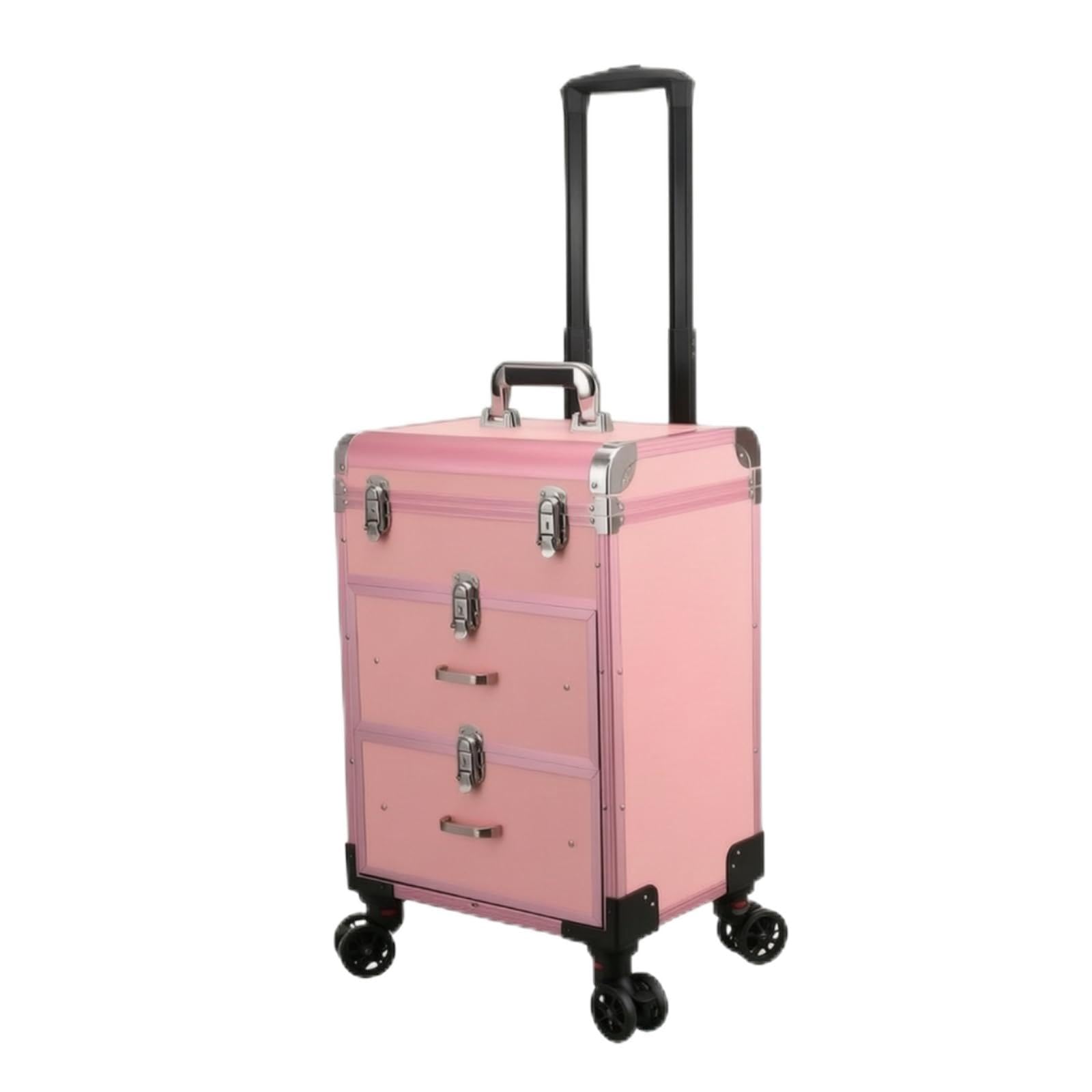 harayaa Maquilleur Étui Valise Trolley Coffret Mallette avec Coque de et Métal Poignée Télescopique et roulettes Douces Rangements Compartimentés et, Rose, Rose