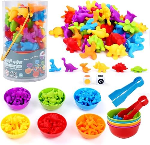 Counting Dinosaurs Matching Game with Sorting Cups, Sorting & Counting Toys, Preschool Color Learning Toys for 3 4 5 Years Old Girls Boys, STEM Educational Toy for Toddler (48 Dinos) Counting Dinosaurs Matching Game with Sorting Cups, Sorting & Counting Toys, Preschool Color Learning Toys for 3 4 5 Years Old Girls Boys, STEM Educational Toy for Toddler (48 Dinos)