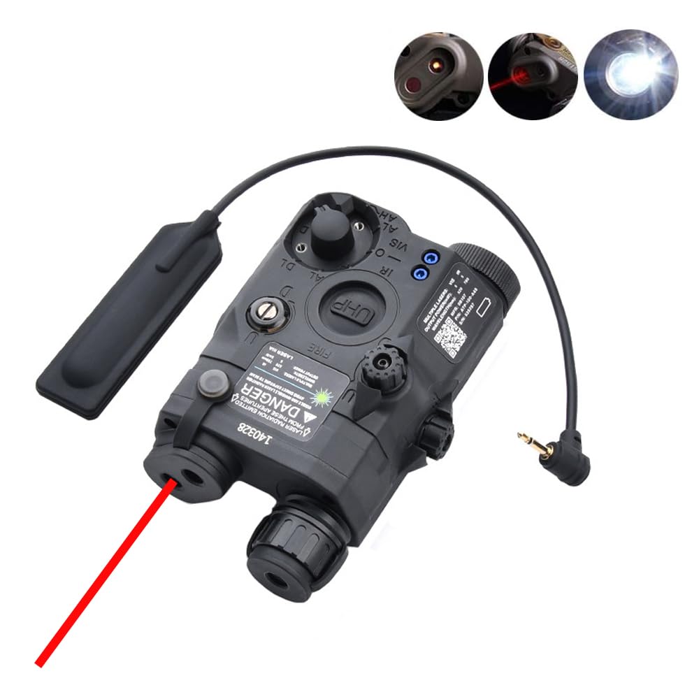 Plastic PEQ15 Box Aiming Laser Sight(with Red Laser+IR Fill Light+Strobe/Momentary/Constant White LED Flashlight), & Modular Wire Control Pressure Switch Combo,for 20mm Rail, Black