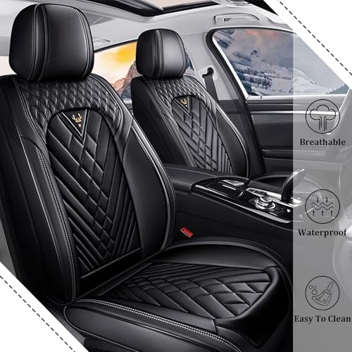 Image of Car Seat Covers Front Seats for Subaru Solterra 2023-2026, Waterproof Nappa Leather Car Seat Cover, Full Coverage Car Seat Covers Sets(2 Seats /Black)