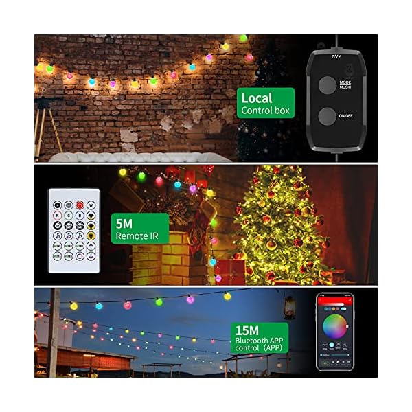 Lichterkette Außen, BEARTWO Smart RGB LED Lichterkette Glühbirnen mit APP und Fernbedienung, 7m 25 G40 Glühbirnen… – Bild 8