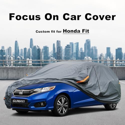Image of GUNHYI Premium Car Cover Custom Fit Honda Fit, 16 Layers Heavy Duty Car Cover Waterproof All Weather with Zipper Door for Sun Rain Snow Dust Uv Protection