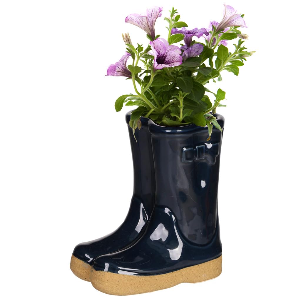 Dibor Blue Wellington Boot Flower Pot Planter Indoor/Outdoor Ceramic Plant Pot Fathers Day Gardening Gift (CR10)